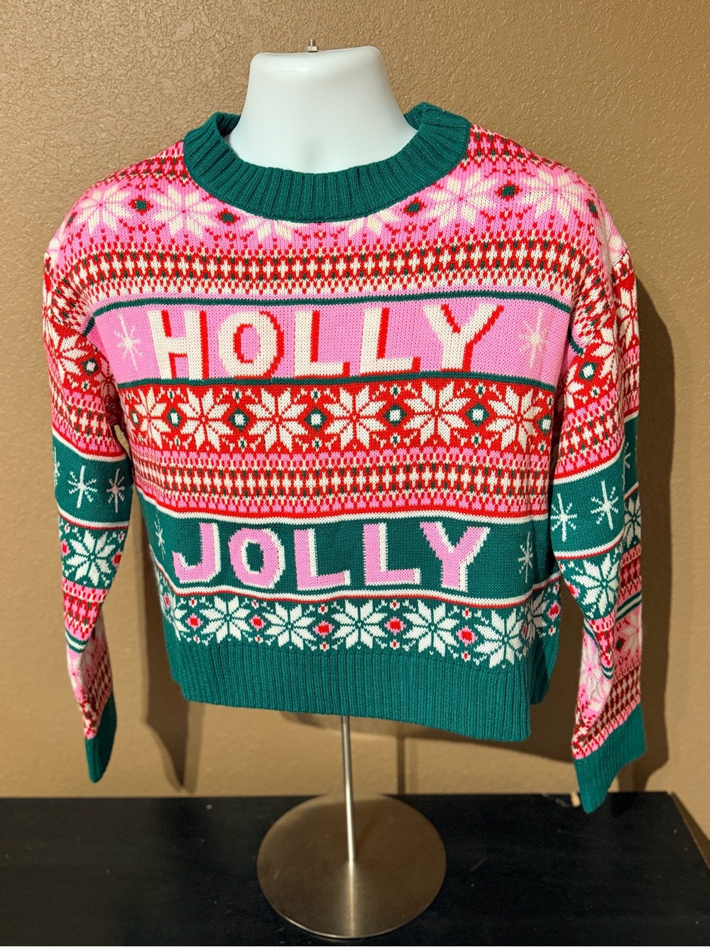 Holly Jolly Holiday Crewneck Sweater in Pink & Green